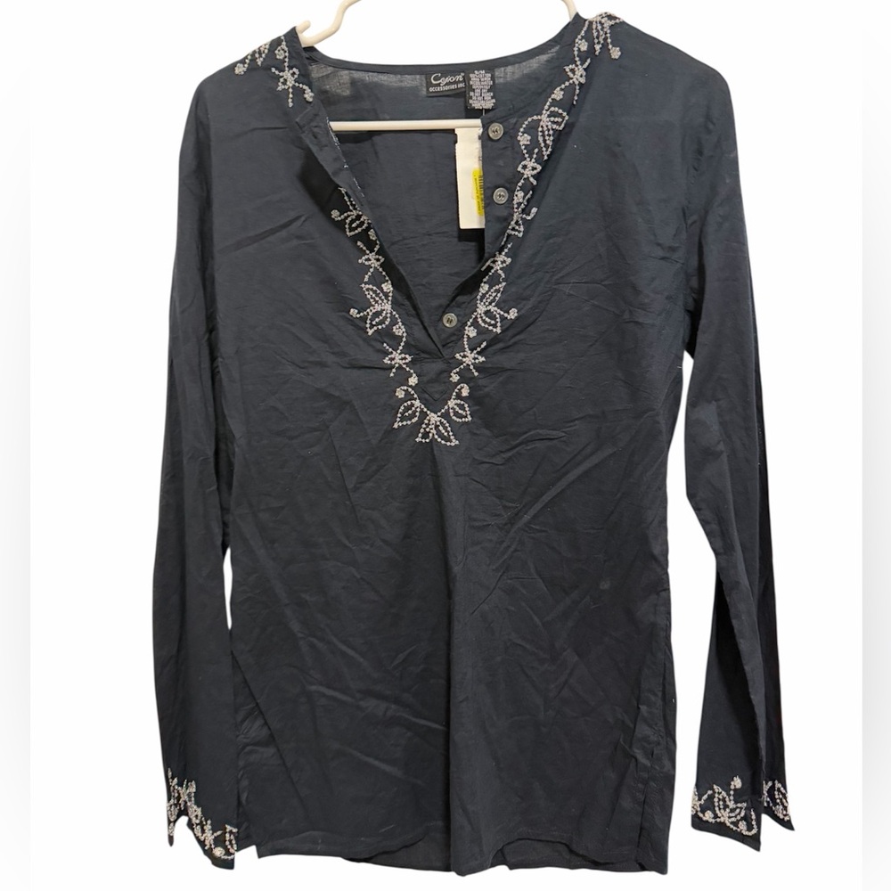 Cejon Black Blouse with Silver Embroidery